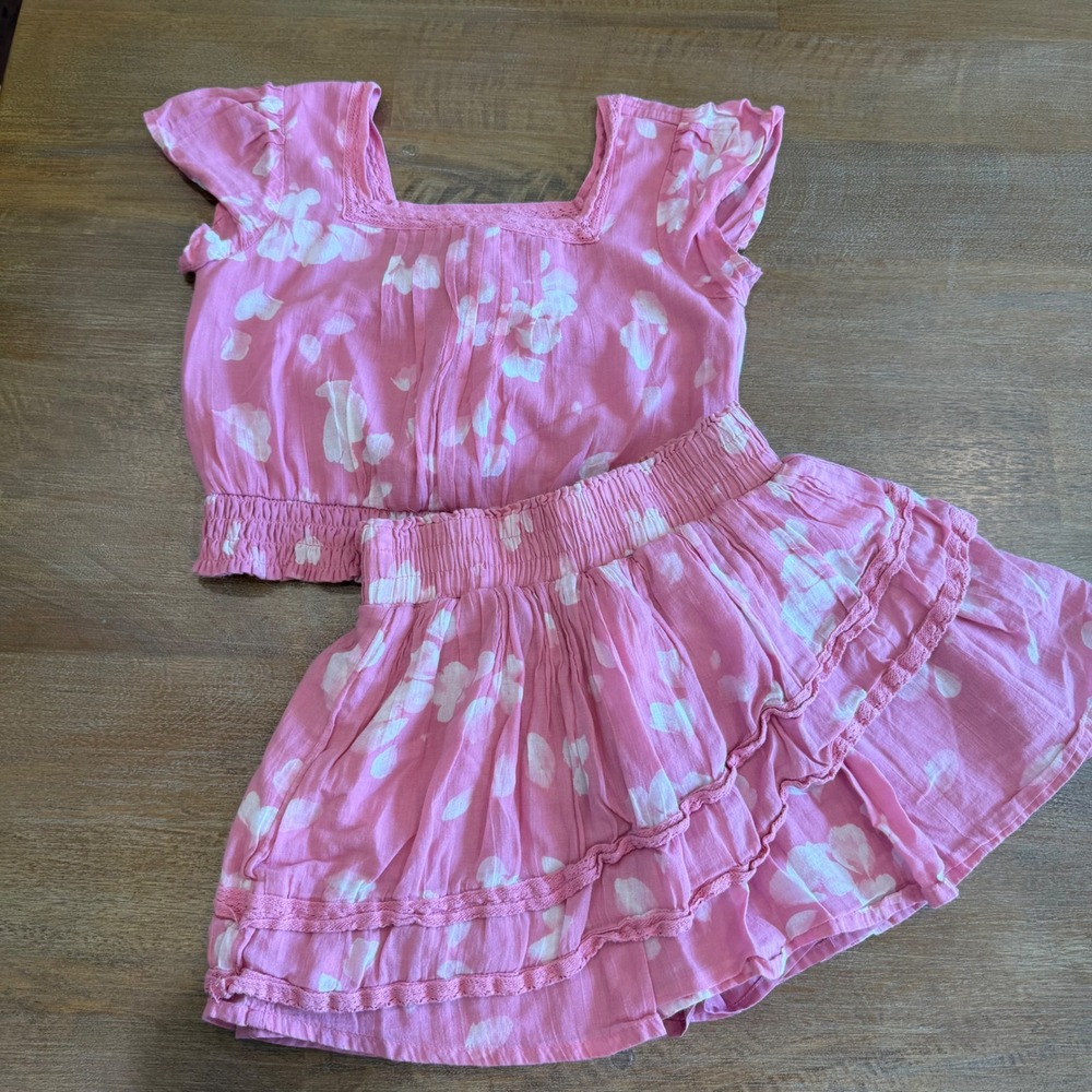 Abercrombie Kids Girls Pink Floral 2 Piece Set Skirt Top Size 9/10 Matching